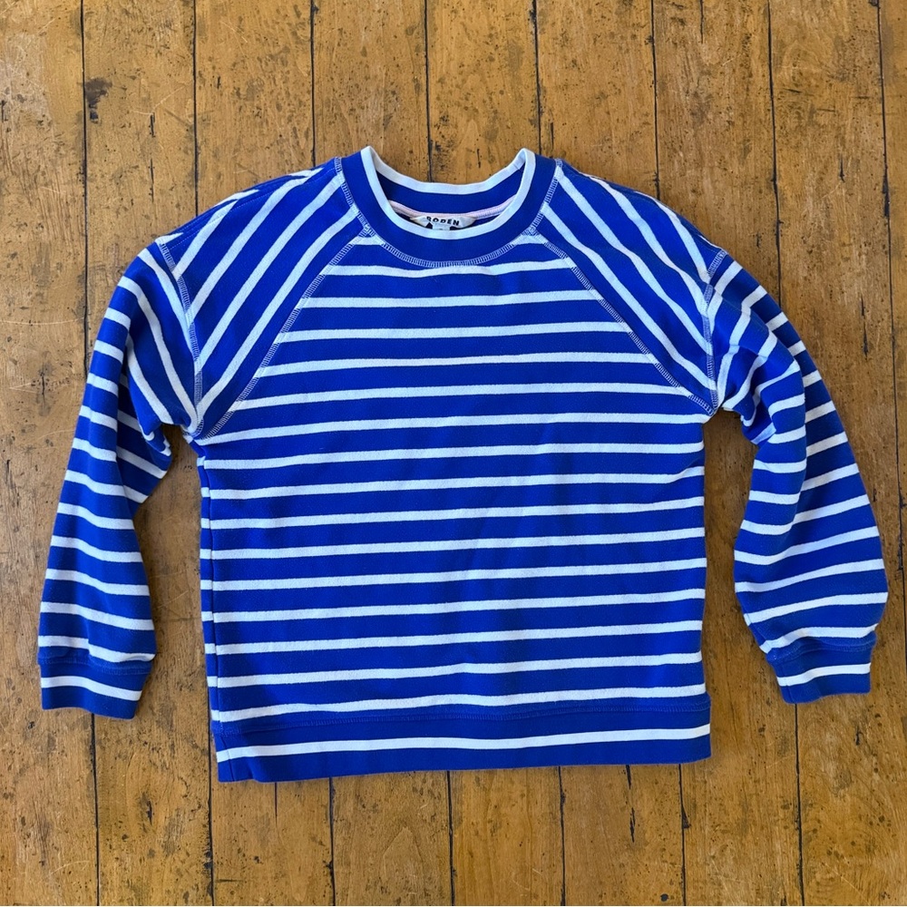 Boden Blue and White Striped Sweatshirt